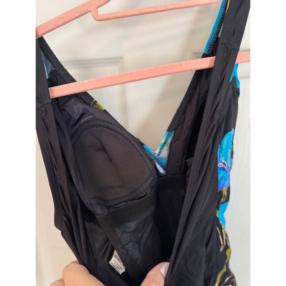 Vintage Great Lengths Swim Black & Blue Floral One Piece Swimsuit 10 - Picture 6 of 10
